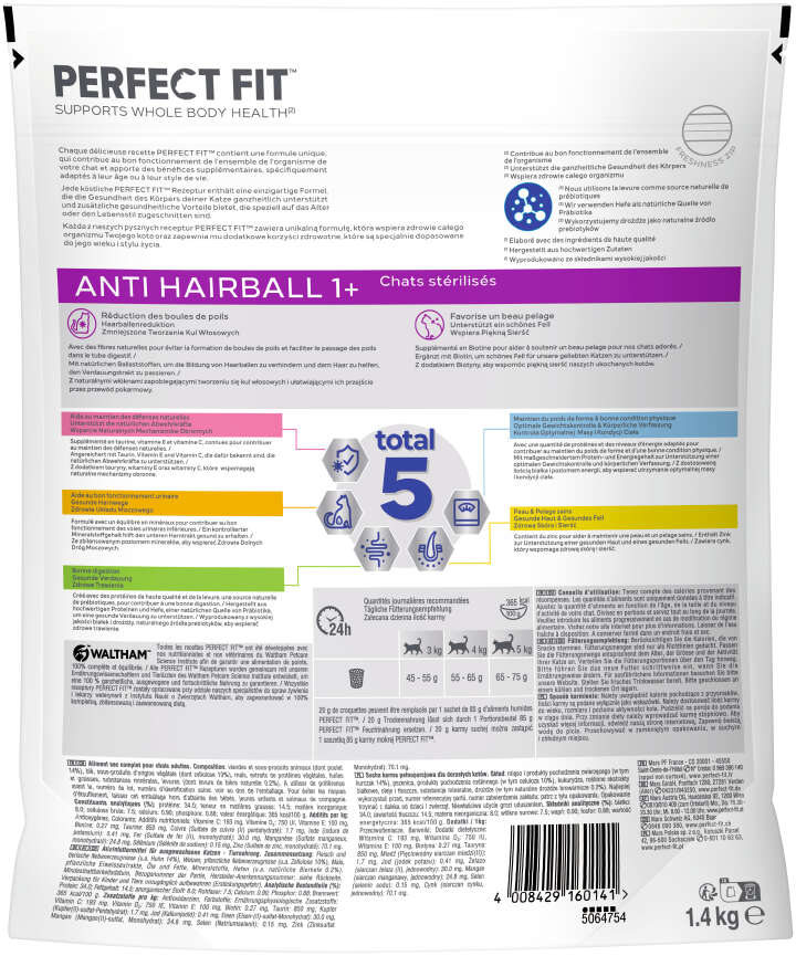 PERFECT FIT Katzen-Trockenfutter 1+ Anti Hairball mit Huhn